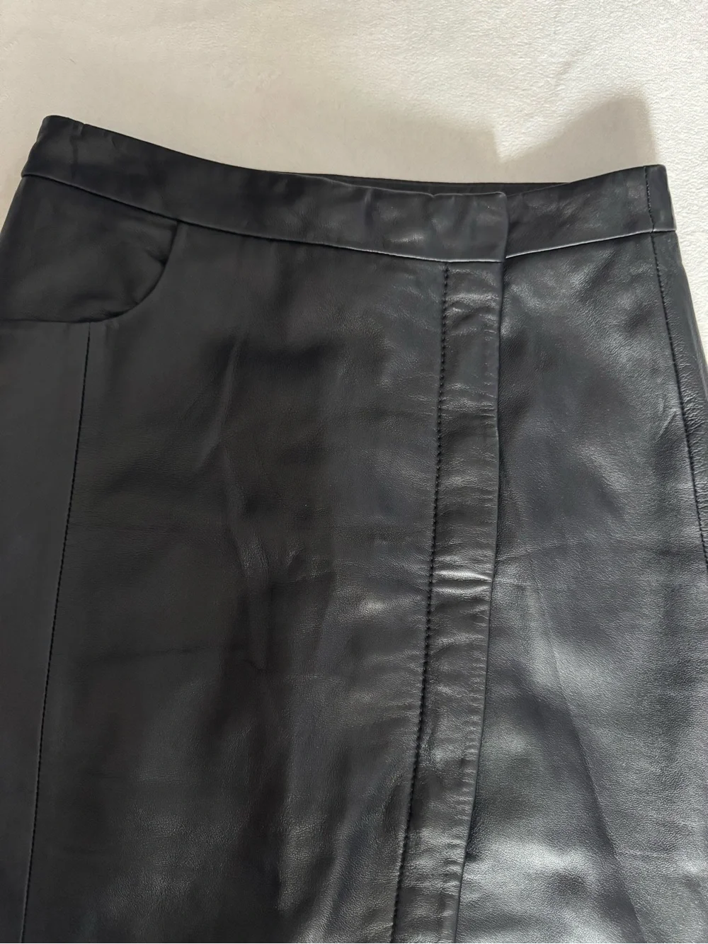 All Saints Black Genuine Leather High-Waist Mid -Length Pencil Skirt size 4